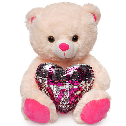 Ведмедик (серце в пайєтках) 20 см