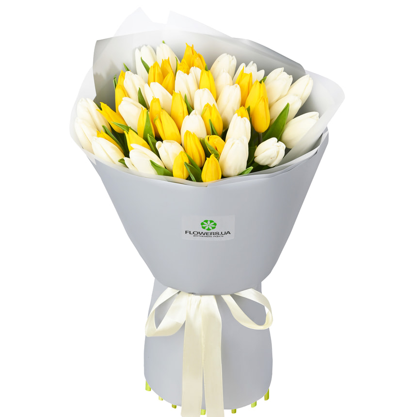 Букет "51 білий та жовтий тюльпан"