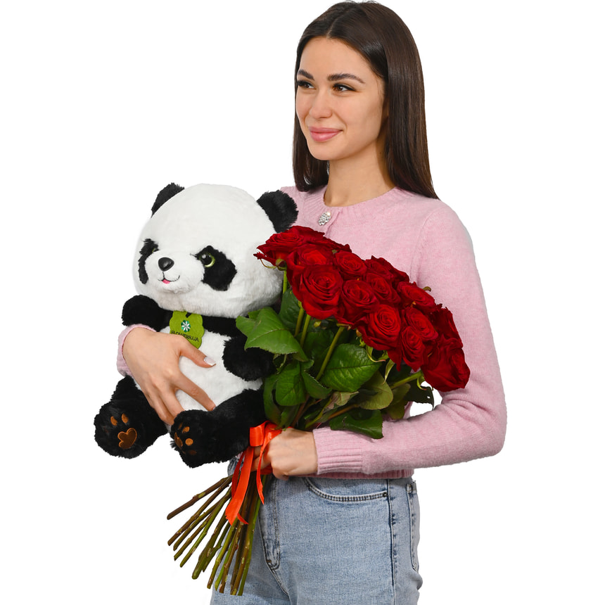 19 червоних троянд з Пандою