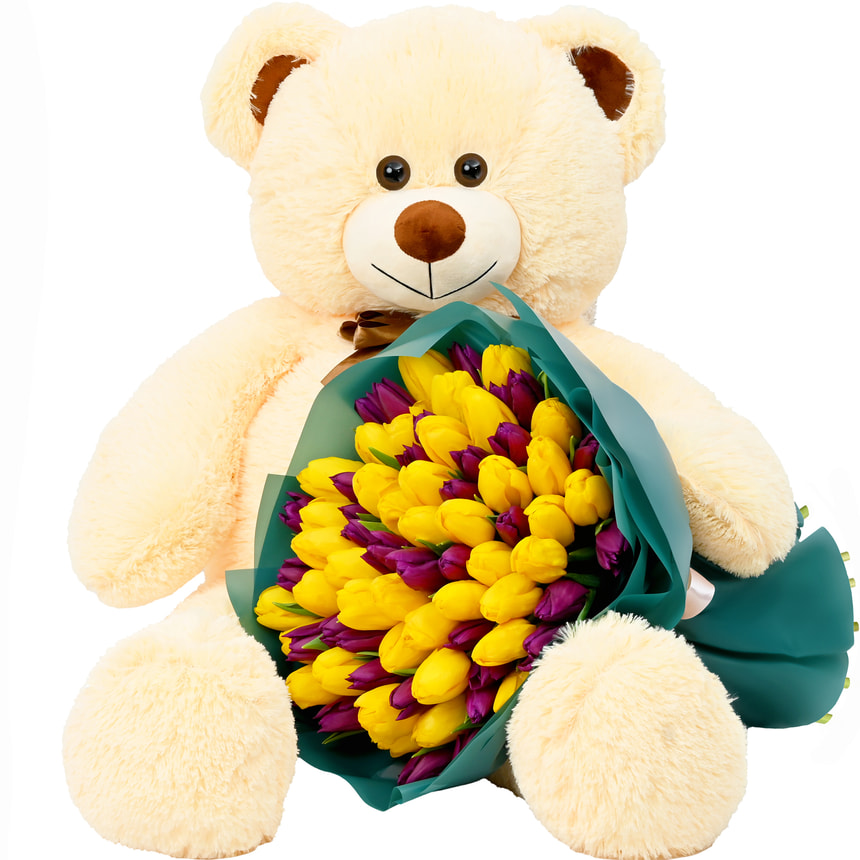Bouquet "Tulip Mood" + Giant Teddy Bear (beige) 120 cm