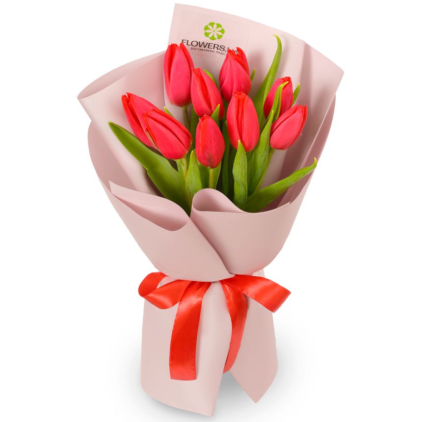 Мини-букет из 9 красных тюльпанов