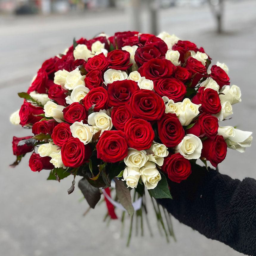 101 червона і біла троянда – замовити на Flowers.ua