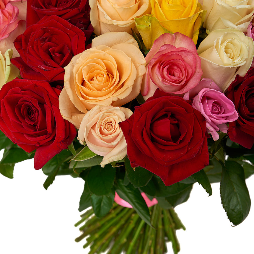 101 різнокольорова троянда – замовити з доставкою