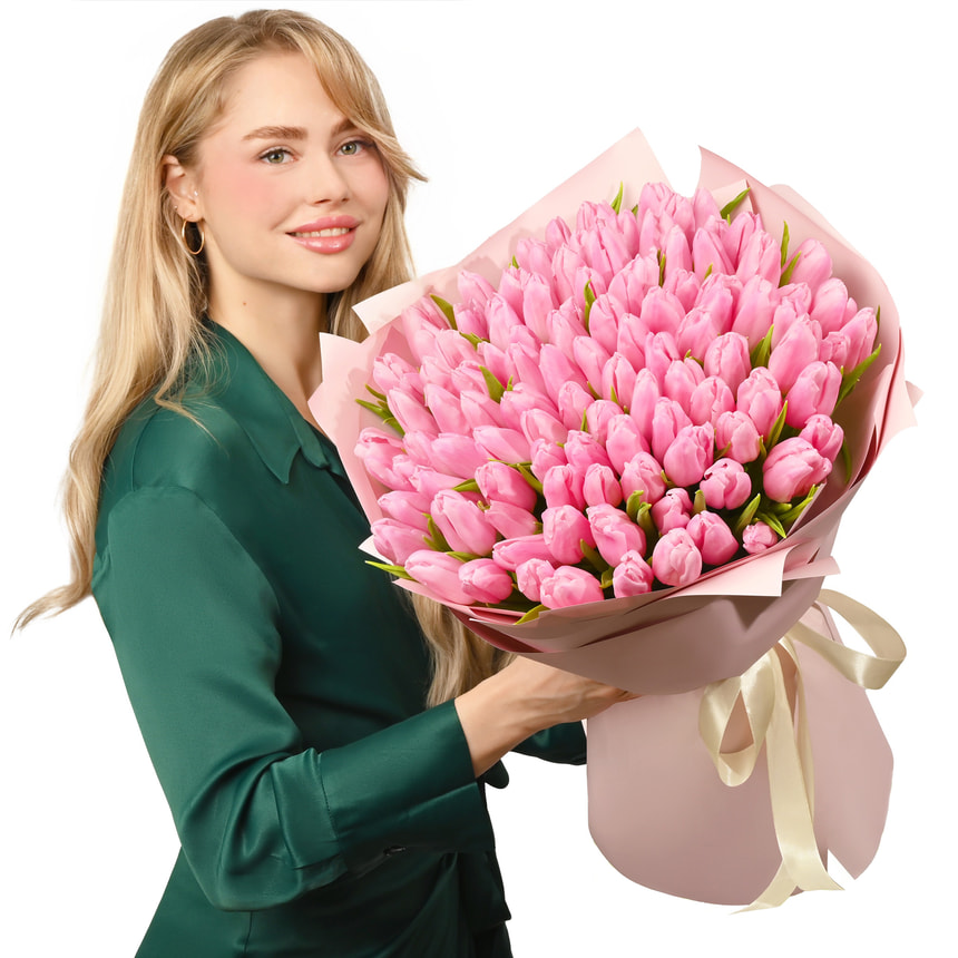 101 рожевий тюльпан – доставка по Україні