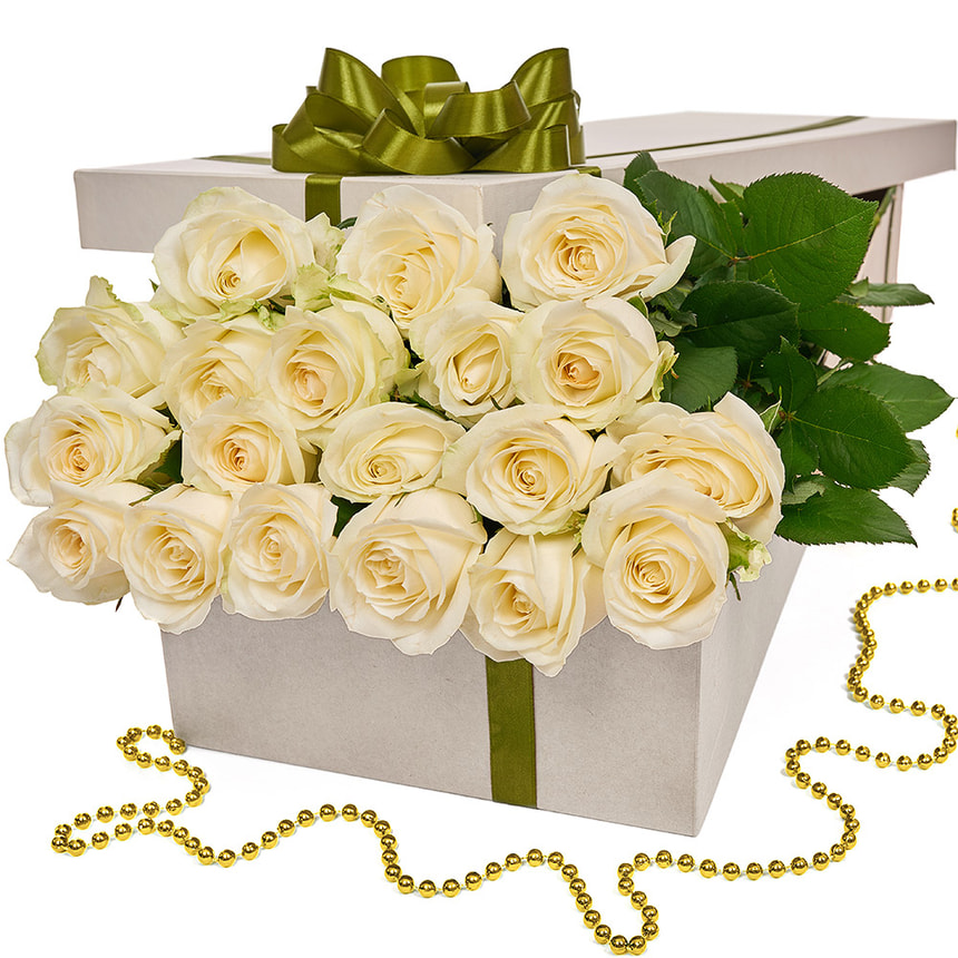 Flowers in a box "19 white roses" – delivery in Ukraine