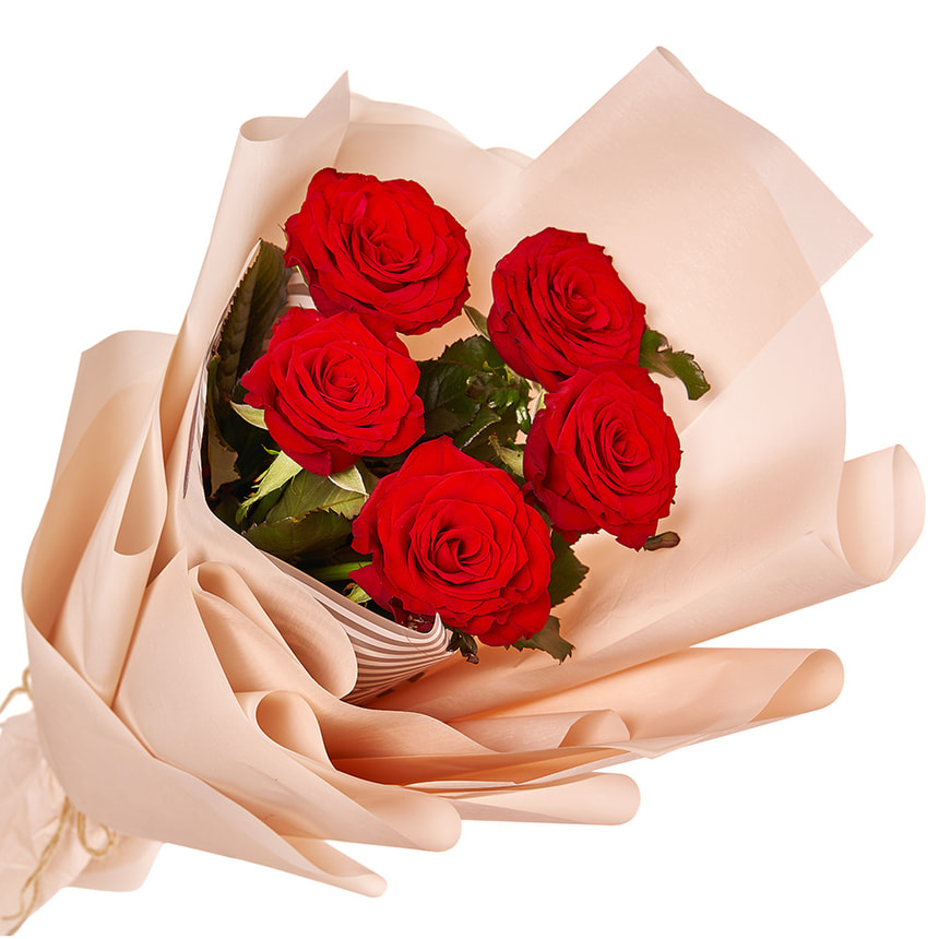 Букет в упаковке "5 красных роз" – доставка по Украине
