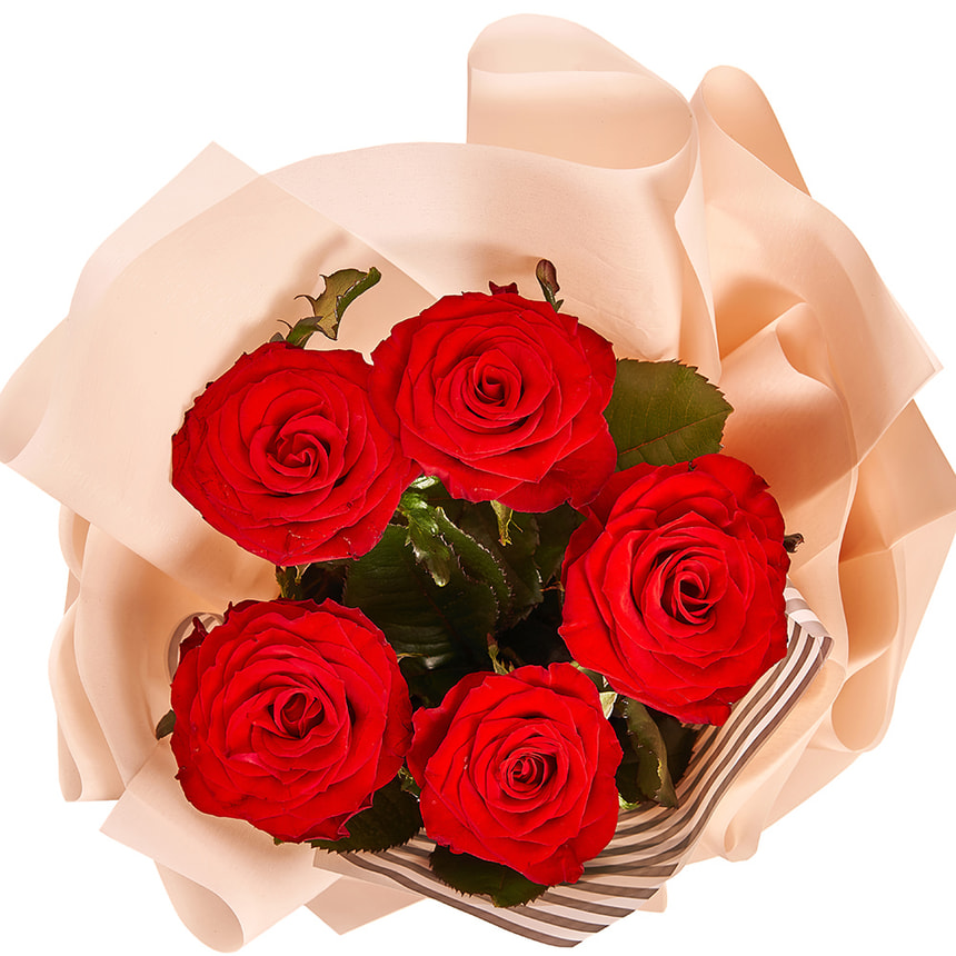 Букет в упаковке "5 красных роз" – заказать с доставкой