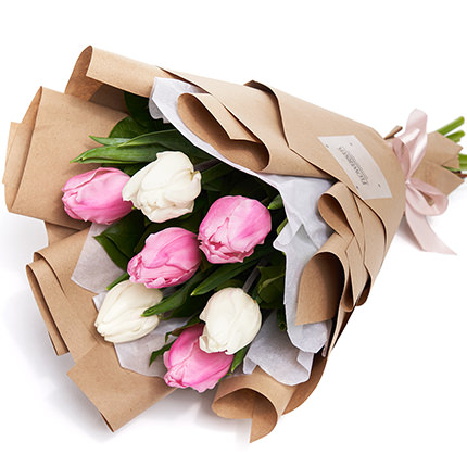 7 белых и розовых тюльпанов – заказать с доставкой