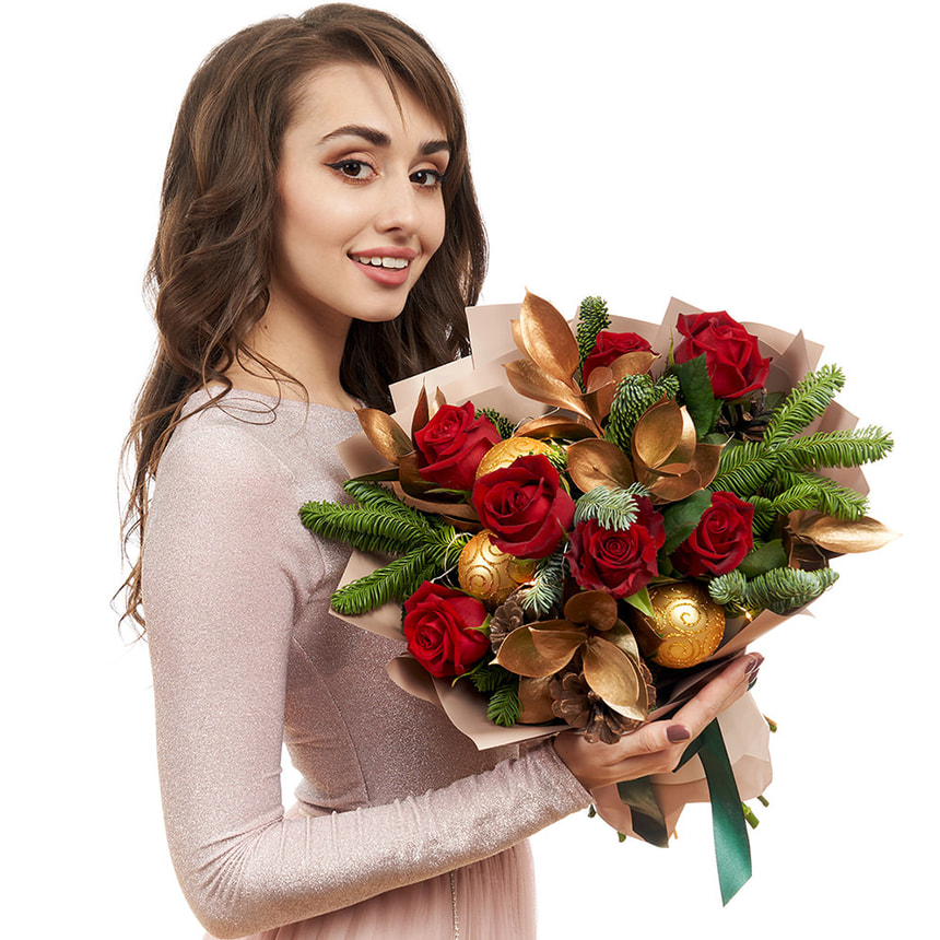 Букет з гірляндою "Новорічне диво" – доставка по Україні