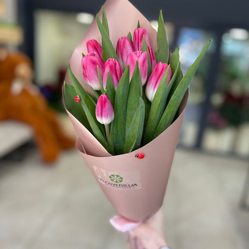 Весенний букет "9 розовых тюльпанов"