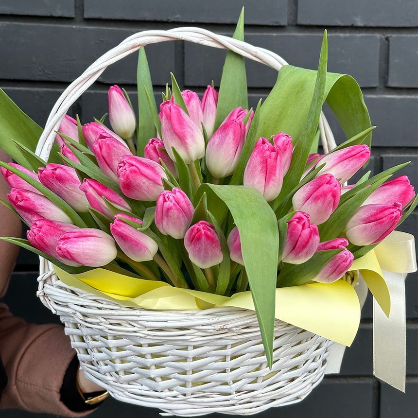 Basket of 45 pink tulips – order from Flowers.ua