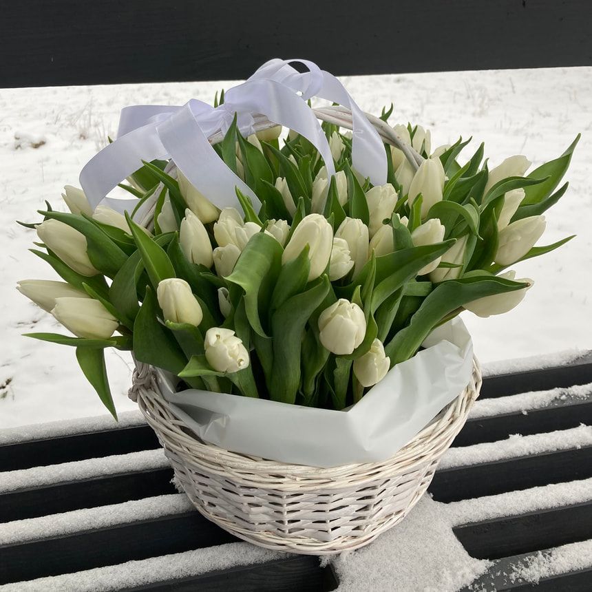 Кошик 75 білих тюльпанів – замовити на Flowers.ua