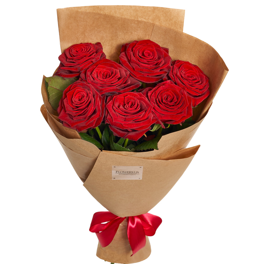 Букет в ЭКО упаковке "7 красных роз" – заказать с доставкой