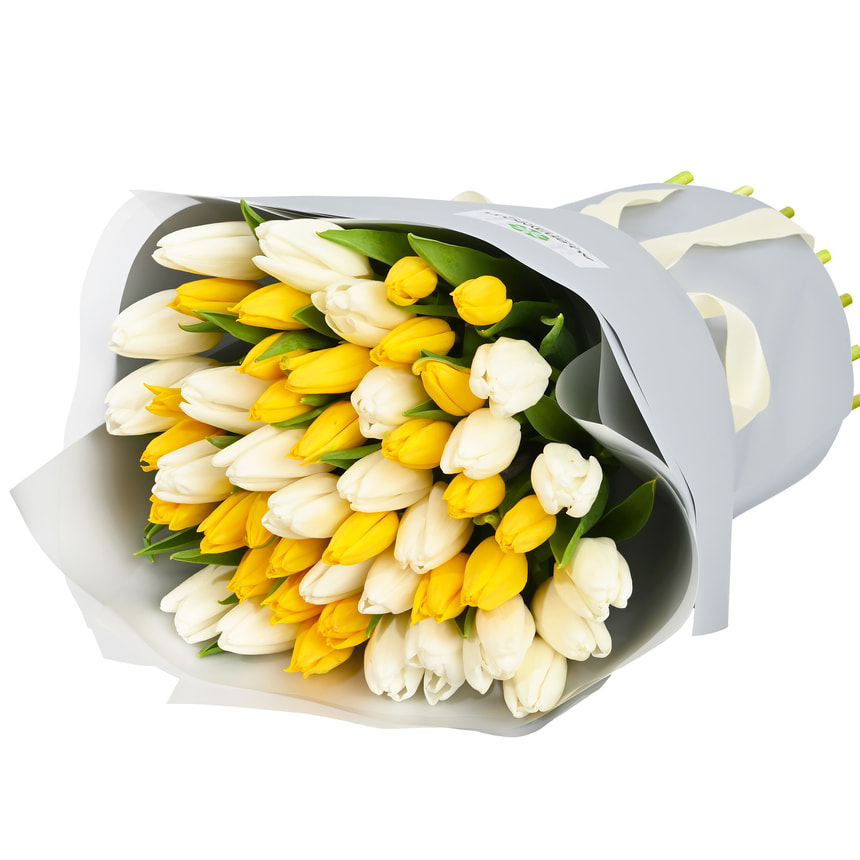 Букет "51 білий та жовтий тюльпан" – замовити з доставкою