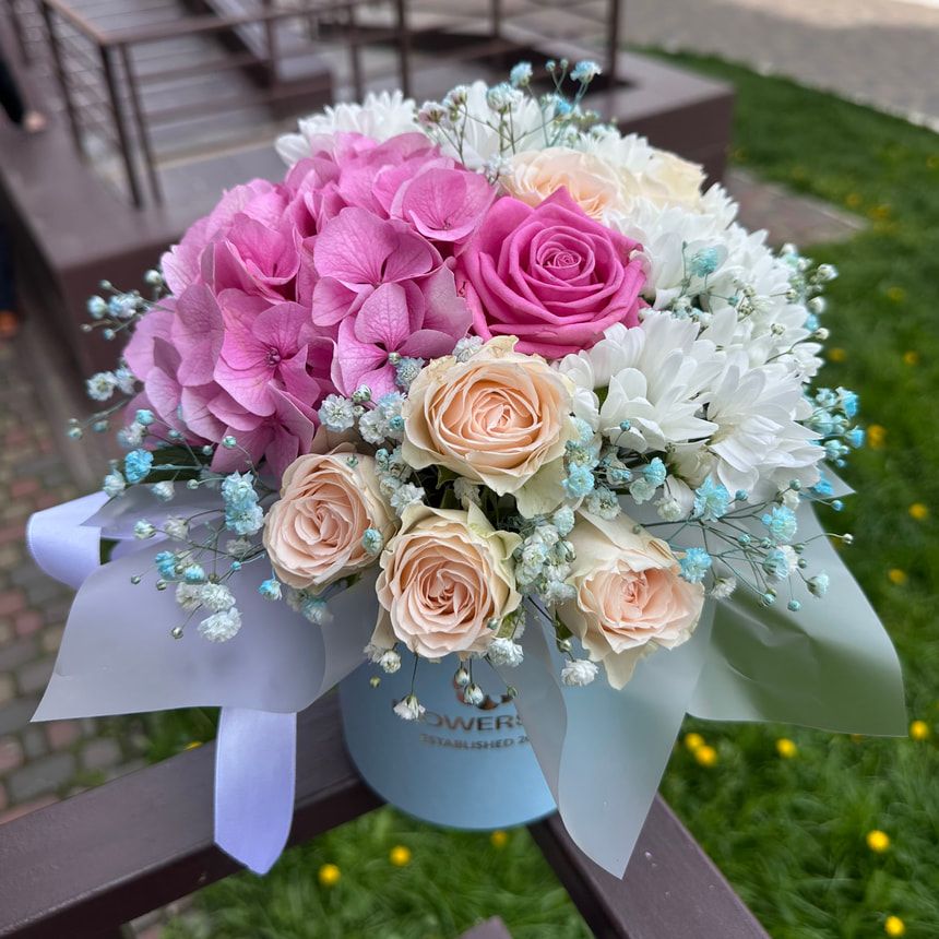 Квіти в коробці "Щастя не оминеш" – замовити на Flowers.ua