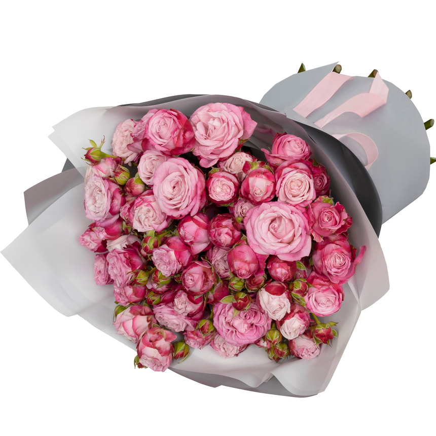 Букет з 11 рожевих піоновидних троянд – замовити з доставкою