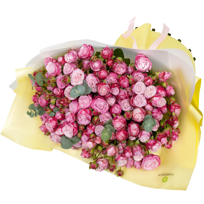 Букет з 25 рожевих піоновидних троянд – замовити з доставкою