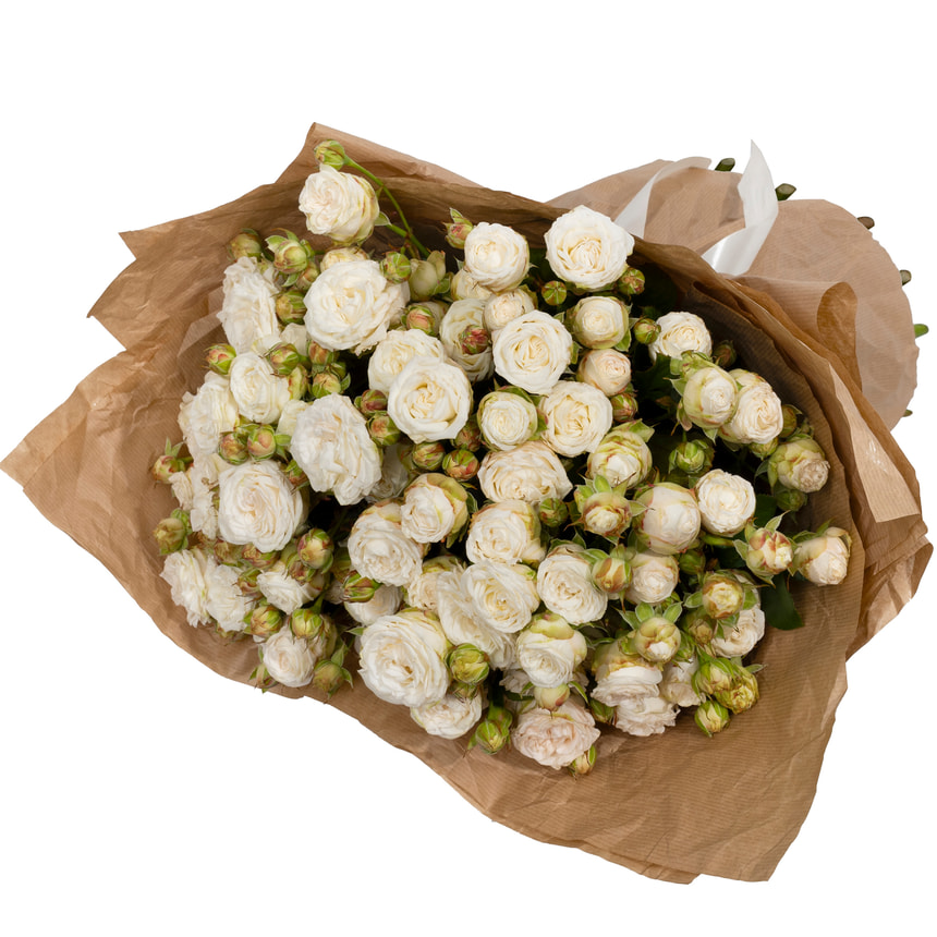 Букет з 15 кремових піоновидних троянд – замовити з доставкою