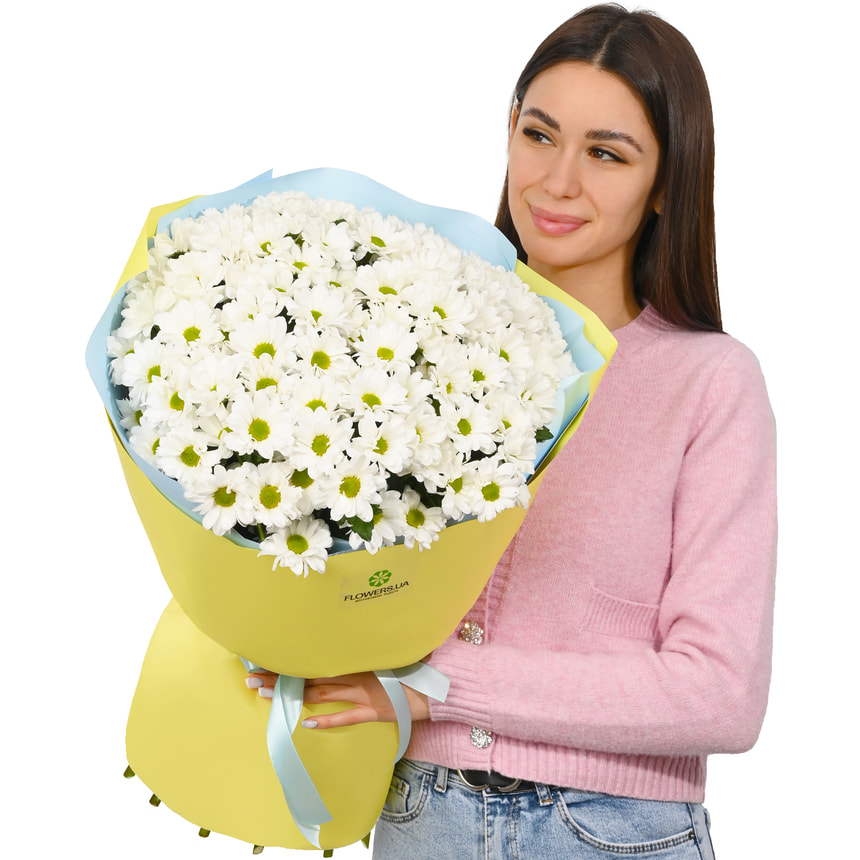 Букет "Безе" из 15 белых хризантем – доставка по Украине