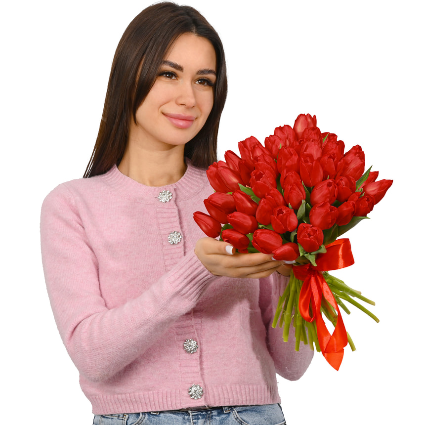 Монобукет із 41 червоного тюльпана – доставка по Україні