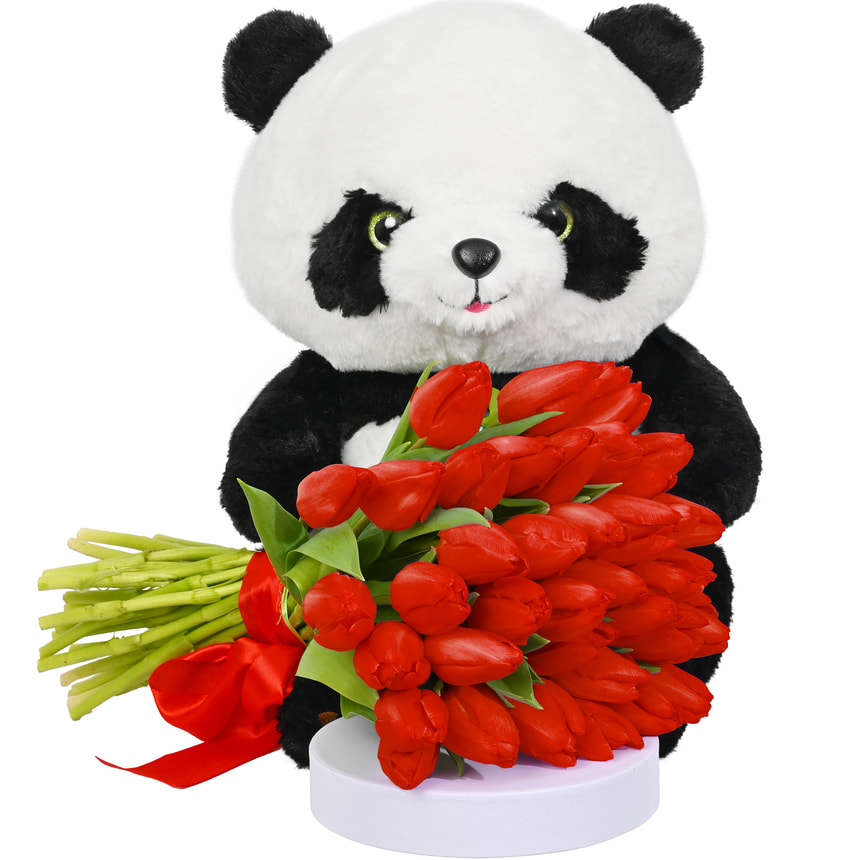 41 red tulips with Panda – delivery in Ukraine