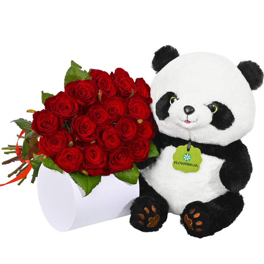 19 червоних троянд з Пандою – замовити з доставкою