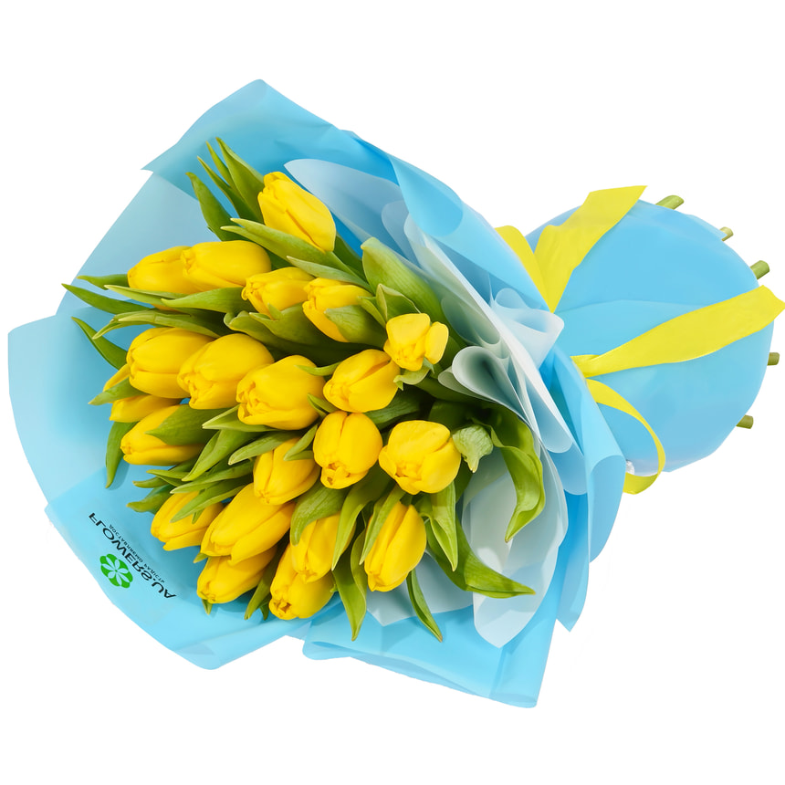 Монобукет з 21 жовтого тюльпана – замовити з доставкою