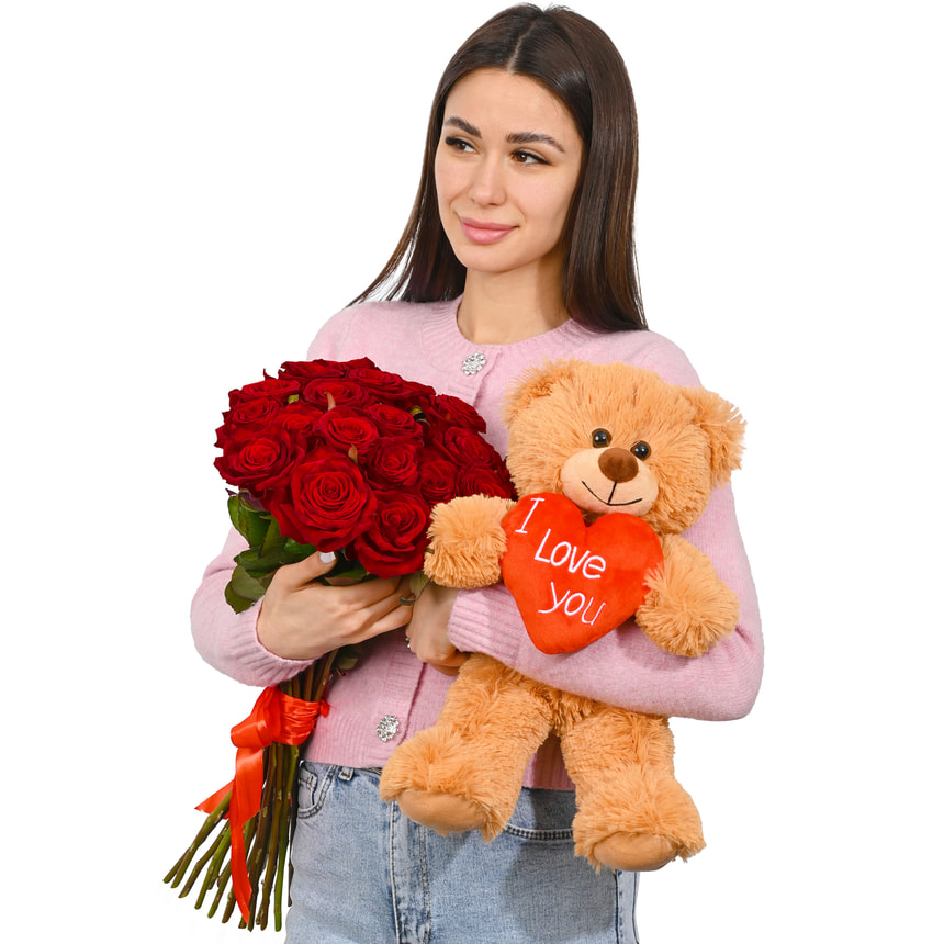 19 red roses with Bear – delivery in Ukraine