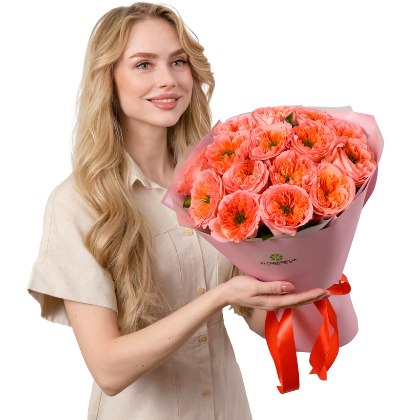 Монобукет "15 троянд Mandarin Expression" – доставка по Україні