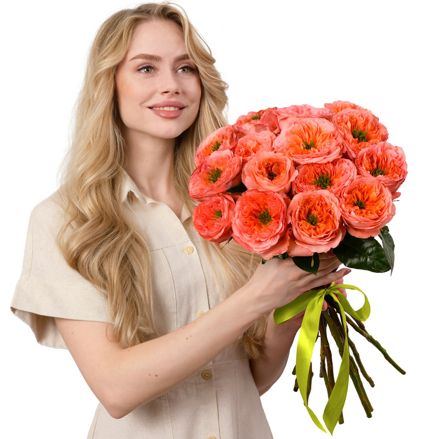 Bouquet of 25 Mandarin Expression roses – delivery in Ukraine