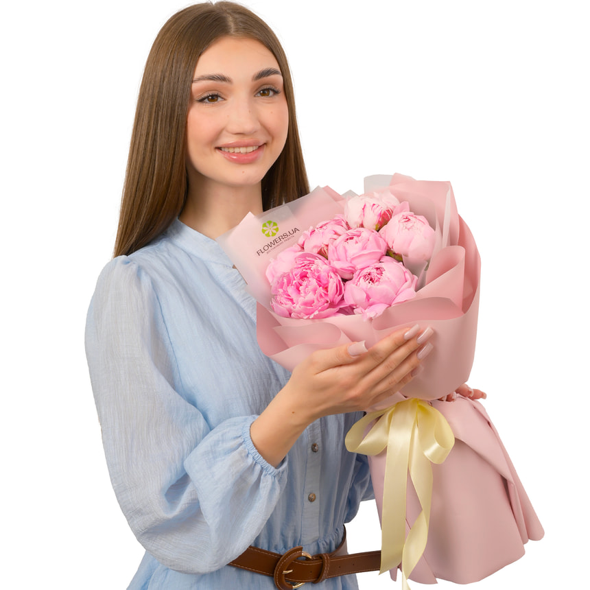Монобукет "7 розовых пионов" – доставка по Украине