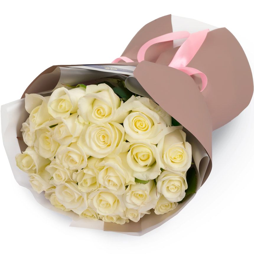 Букет 25 білих троянд "White Beluga" – замовити з доставкою