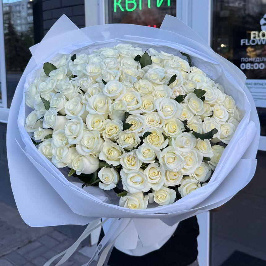 Монобукет "White infinity" зі 101 троянди