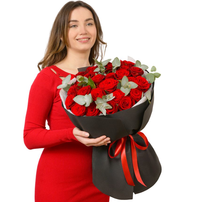 Монобукет "Кьюпід" з 25 червоних троянд – доставка по Україні