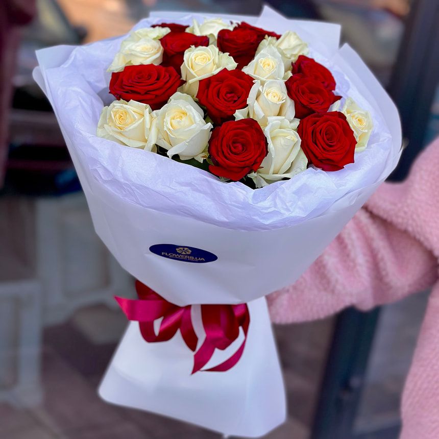"21 Red and White Roses" Bouquet