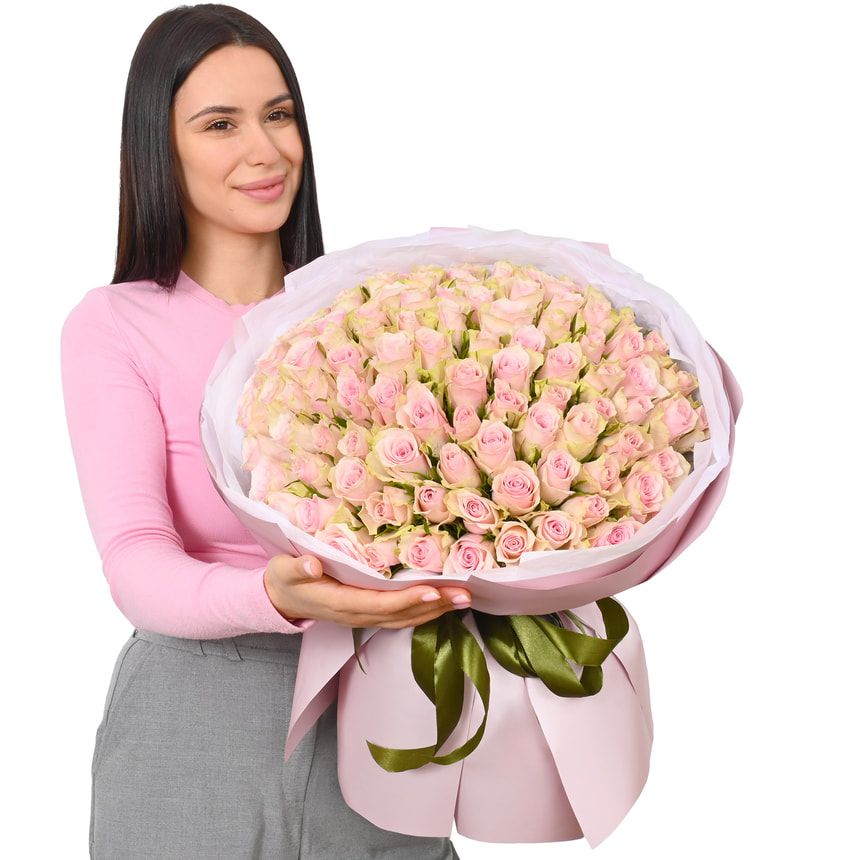Букет із 101 троянди "Pink Athena" – доставка по Україні
