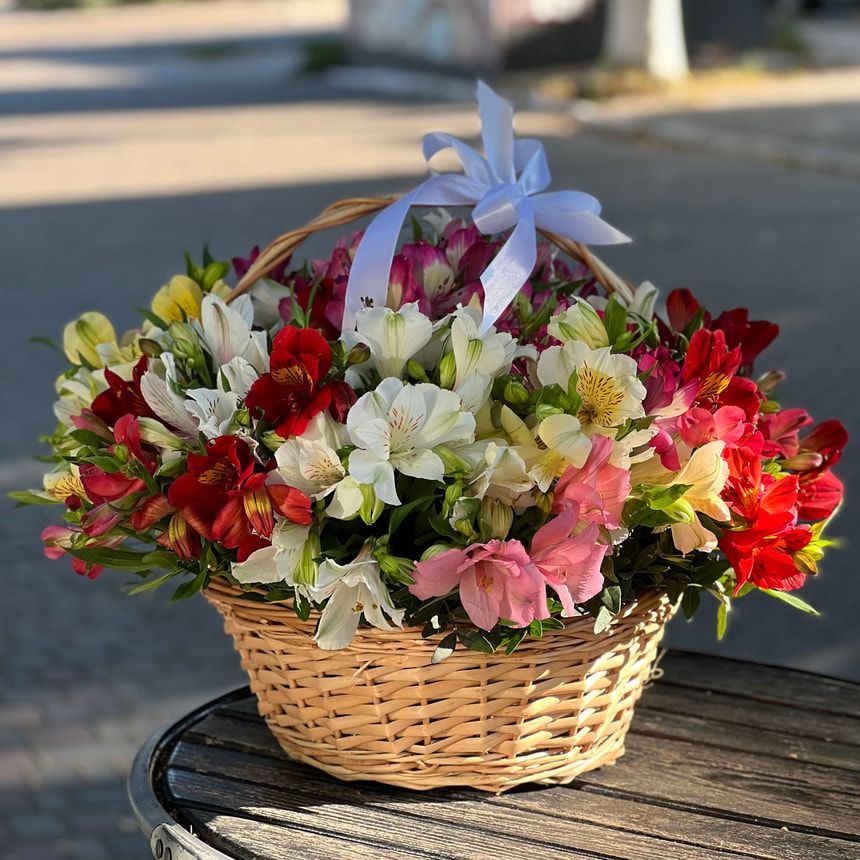 Basket of alstromerias "Watercolor"