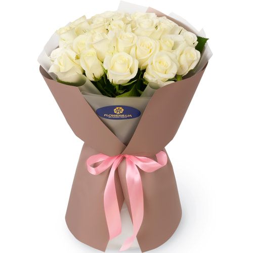 Букет 25 білих троянд "White Beluga"